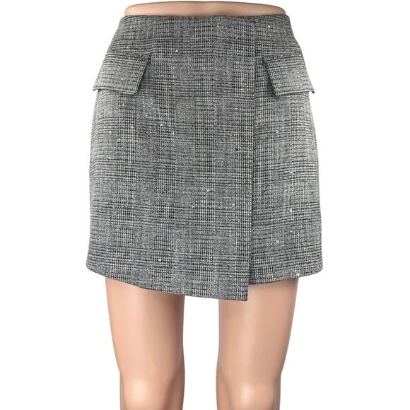 Express Gray Plaid Checkered Tweed High Waisted Mini Wrap Skort Skirt Size 6 - Picture 1 of 5